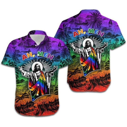 Hawaiian Aloha Shirts Ah Men Funny Jesus Lgbt Pride