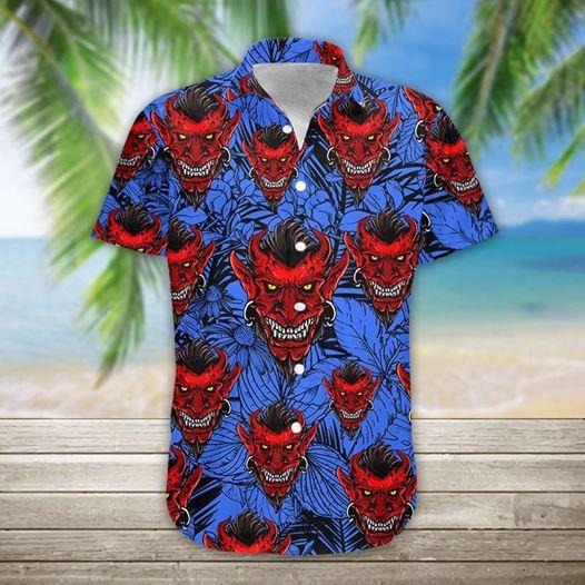 Red Demon Oni royal blue Aloha Hawaiian Shirts