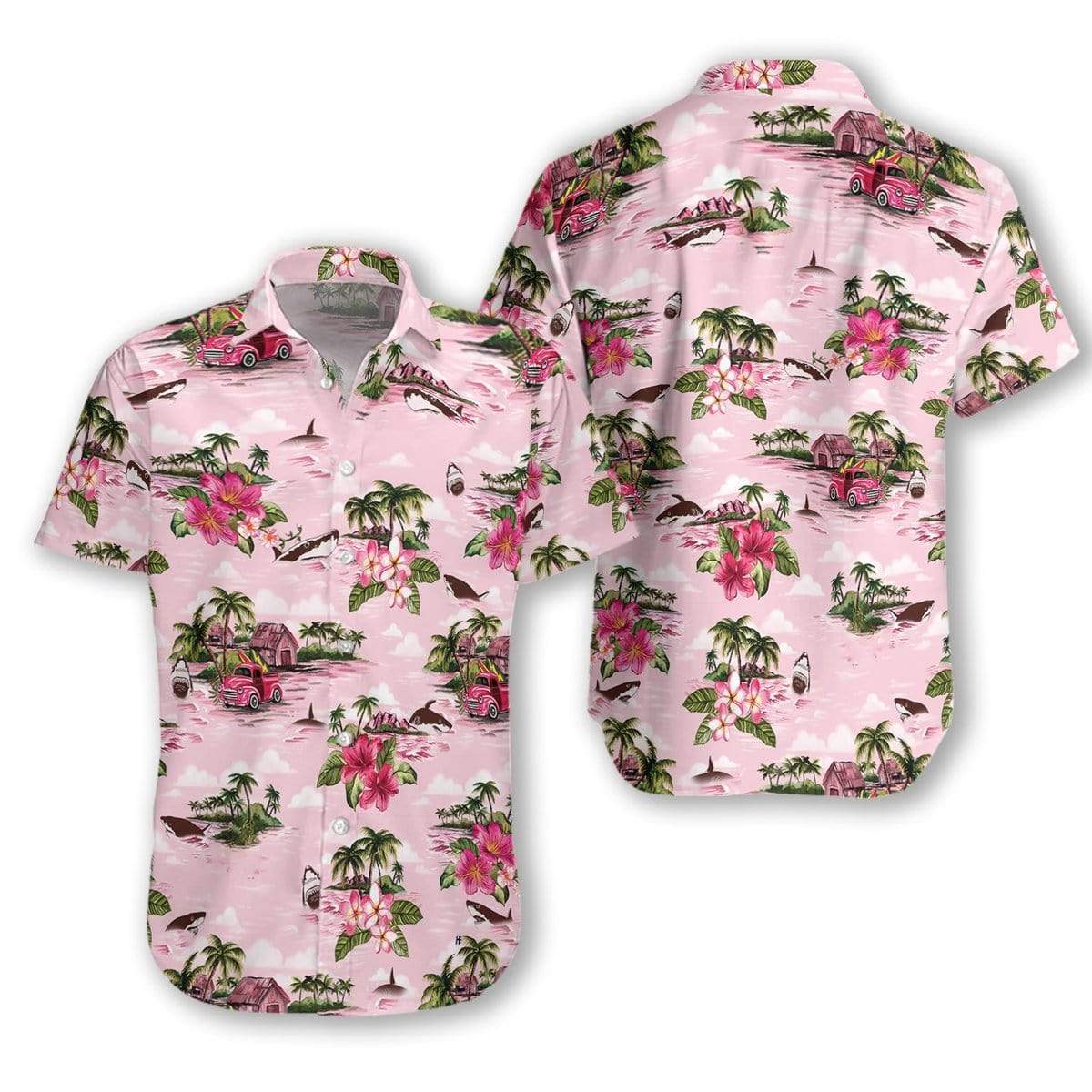 Hawaiian Aloha Shirts Pink Shark