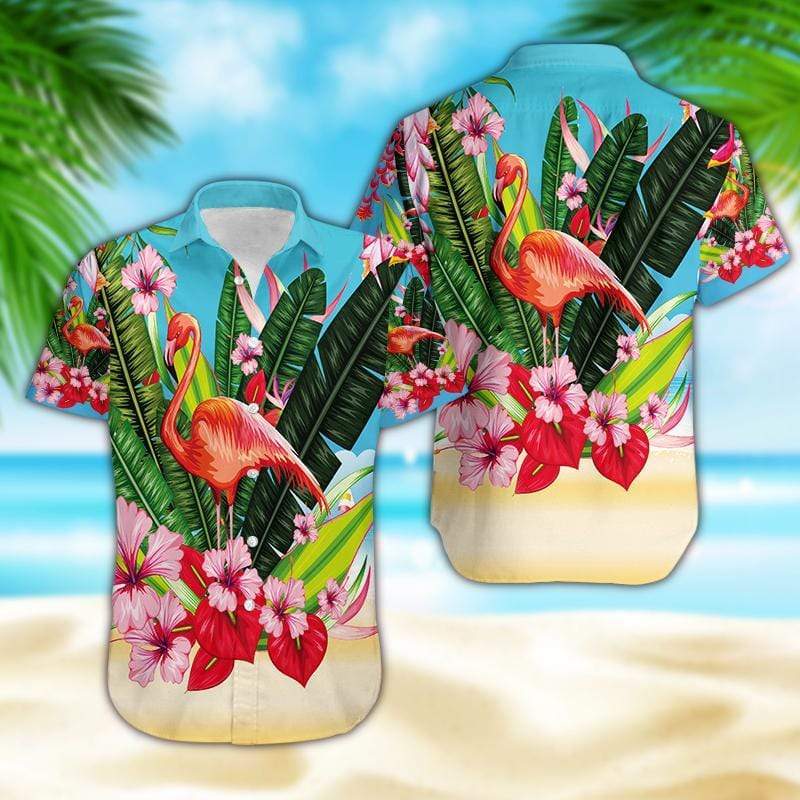 Hawaiian Aloha Shirts Flamingo Flowers 