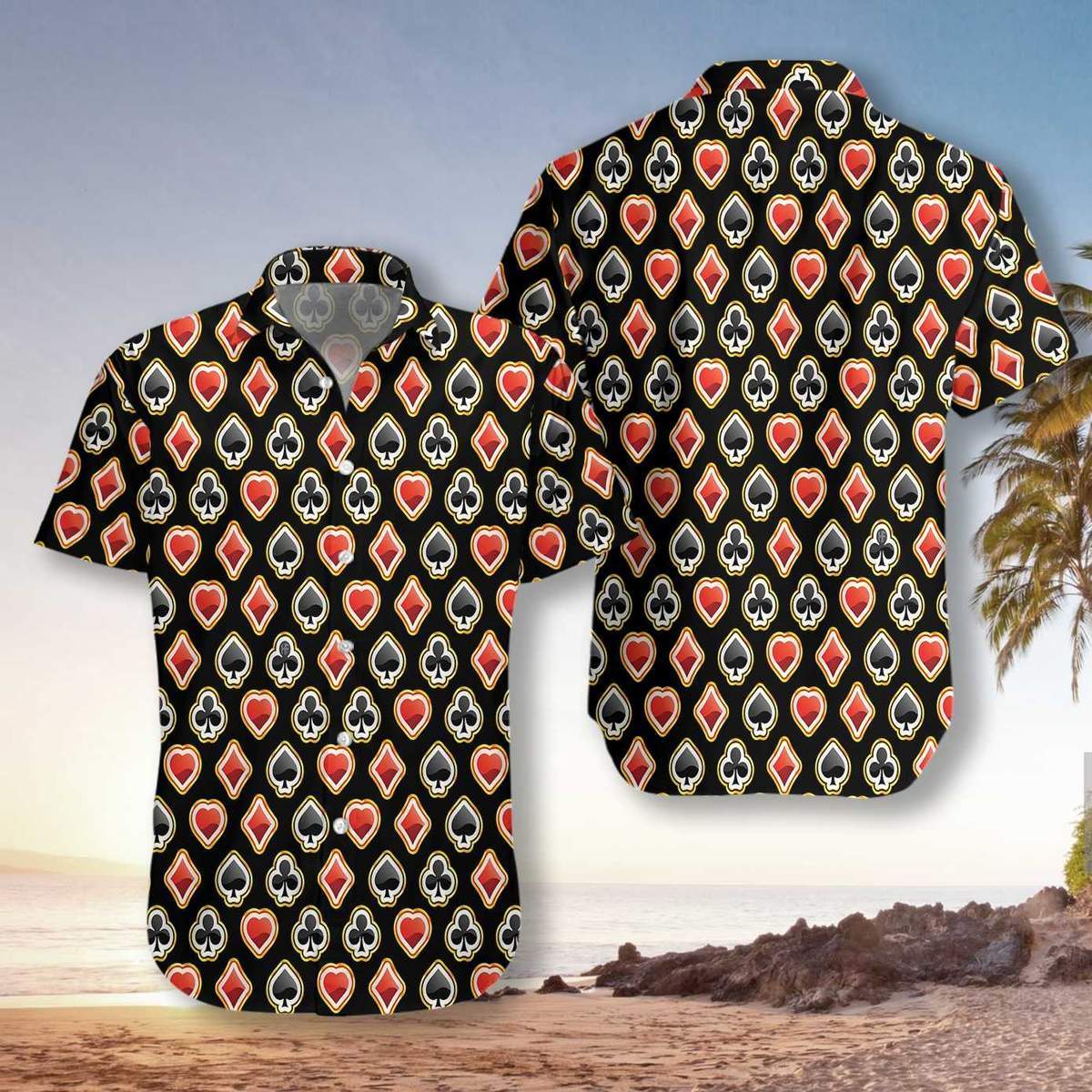 Black Red Casino Poker Unisex Hawaiian Shirts