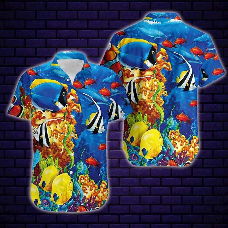 Hawaiian Aloha Shirts Cute Sea Fishes #402DH