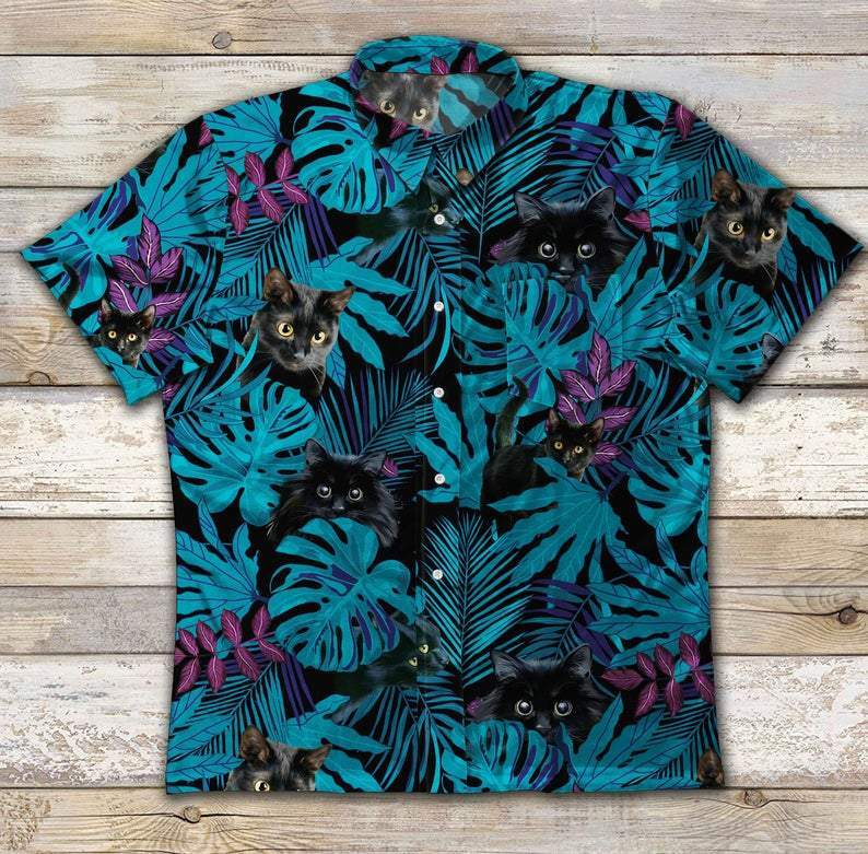 Black Cat Vintage Hawaiian Shirt