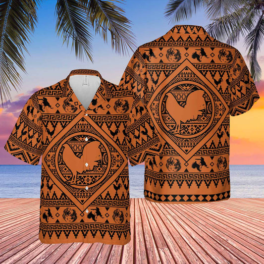 Chicken Orange Vintage Boho Pattern Hawaiian Shirt