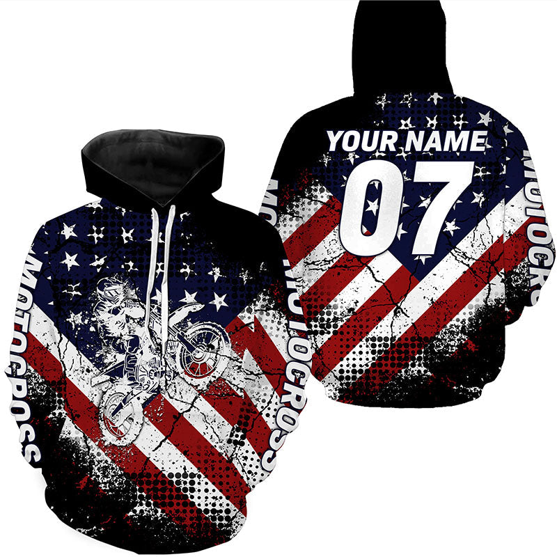 USA Flag Dirt Bike Hoodie UV Custom Motocross Hooded Jersey Motorcycle Racing Patriotic Hoodie PDT443 Hoodie