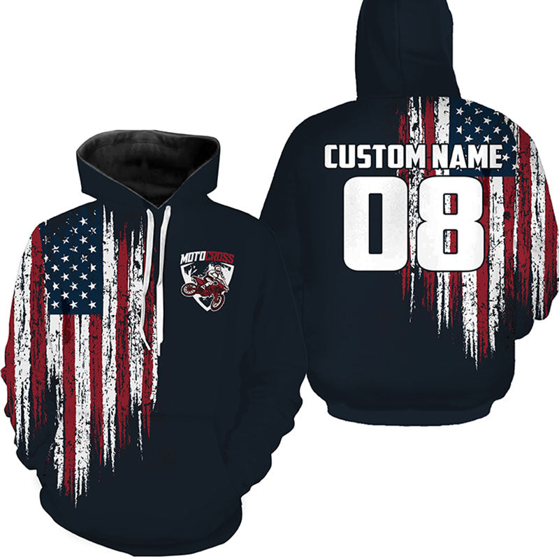 USA Motocross Adult Hoodie UV Custom Dirt Bike Hooded Jersey Off-Road Motorcycle Patriotic Hoodie PDT431 Hoodie