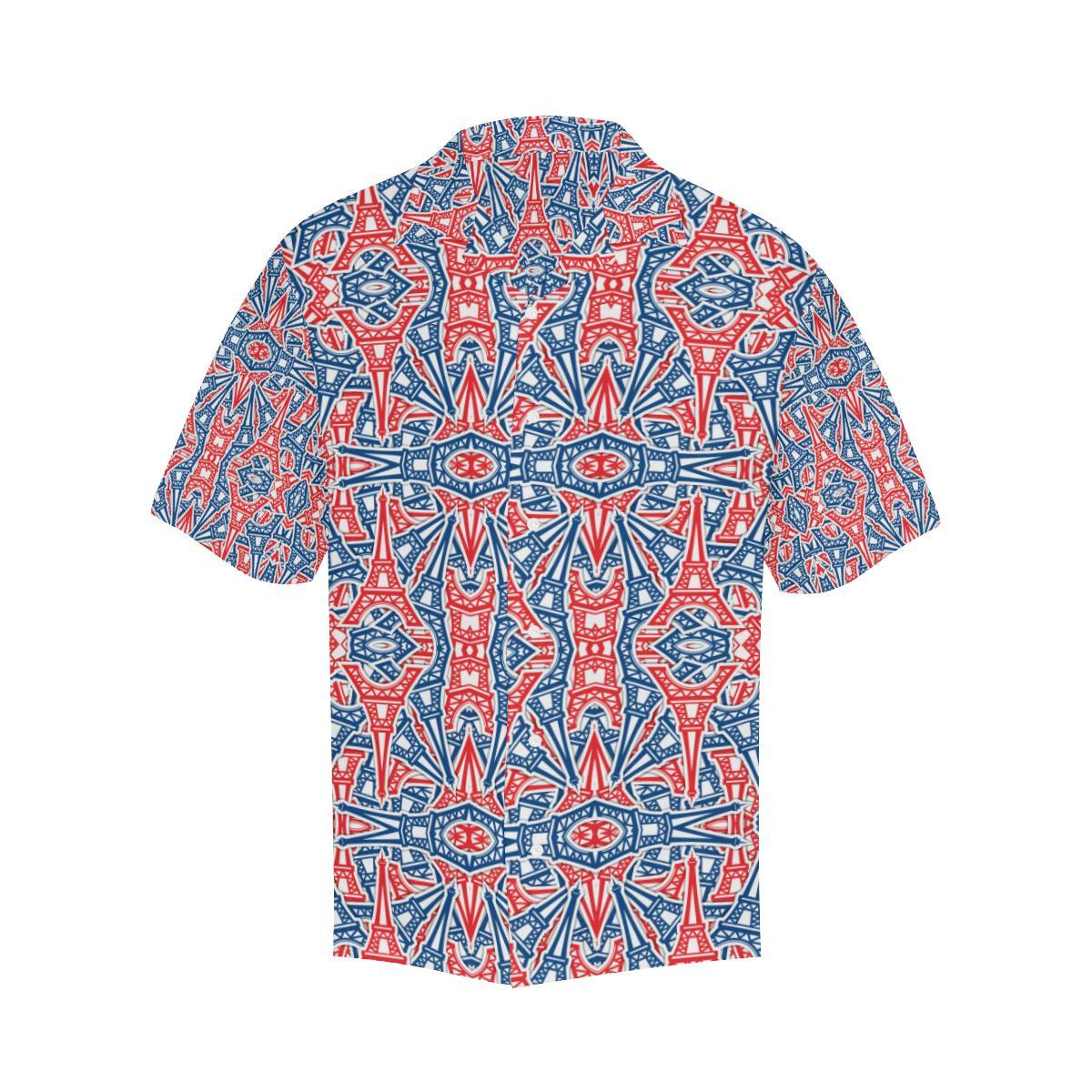Blue Red Eiffel Tower Pattern Print Design 02 Mens All Over Hawaiian Shirt