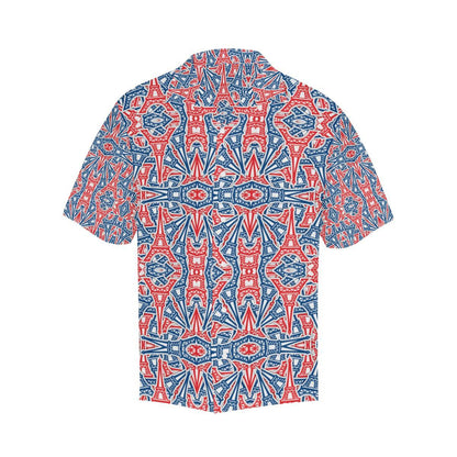 Blue Red Eiffel Tower Pattern Print Design 02 Mens All Over Hawaiian Shirt
