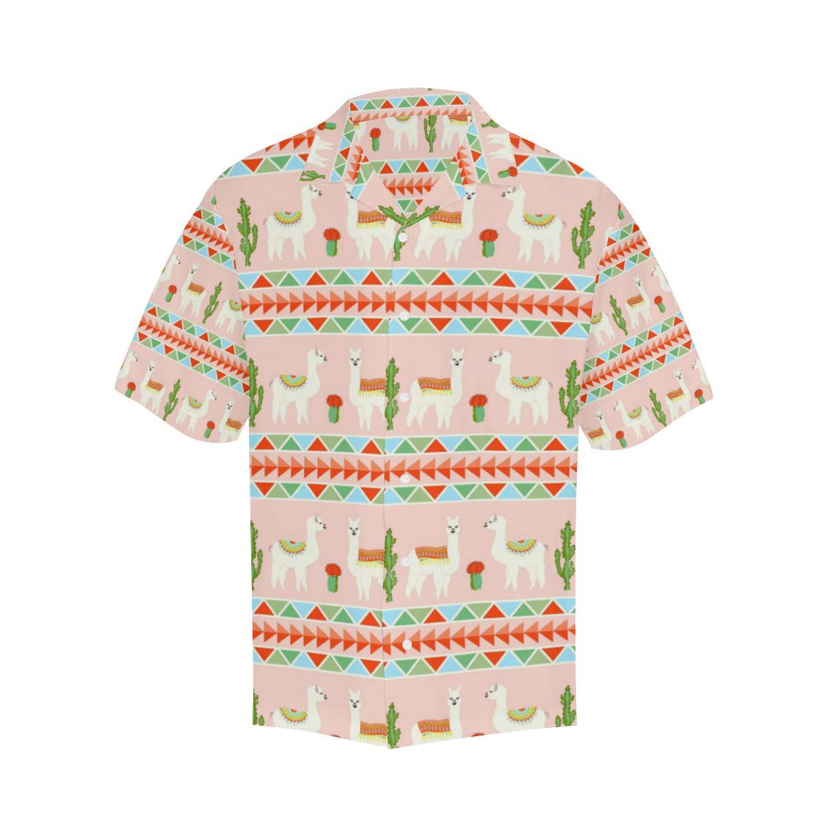 Llama Cactus Pattern Background Mens All Over Print Hawaiian Shirt