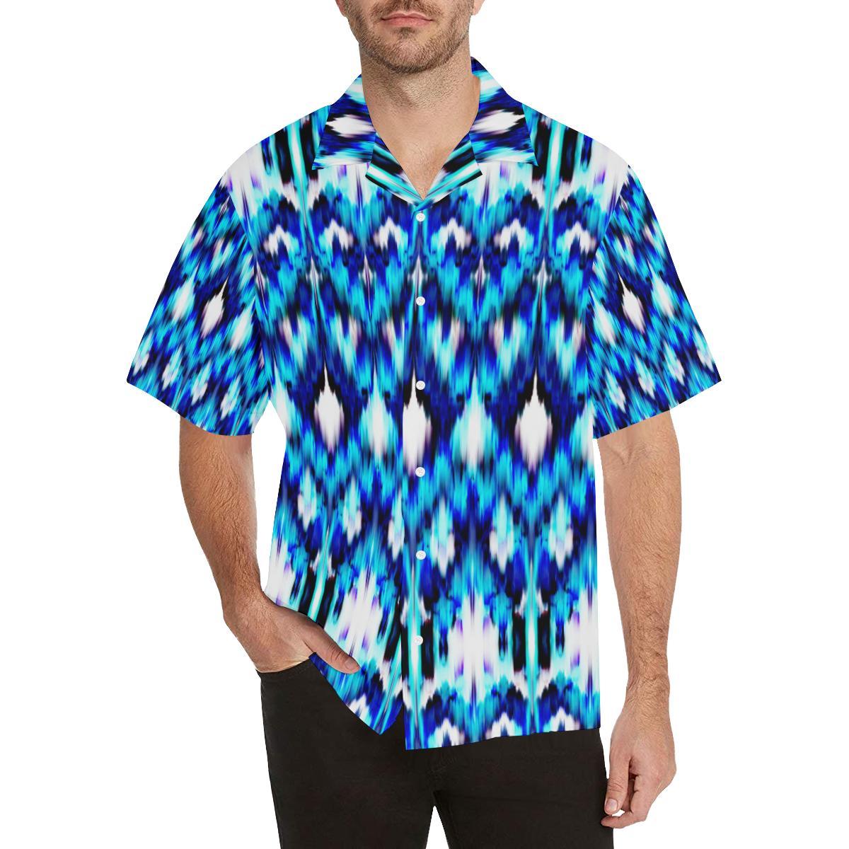 Ikat Blue Pattern Print Design Hawaiian Shirt