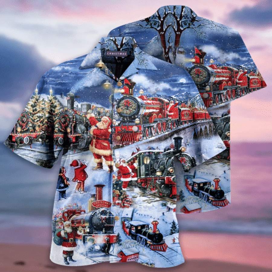 Amazing Christmas Train Santa Claus Hawaiian Aloha Shirts