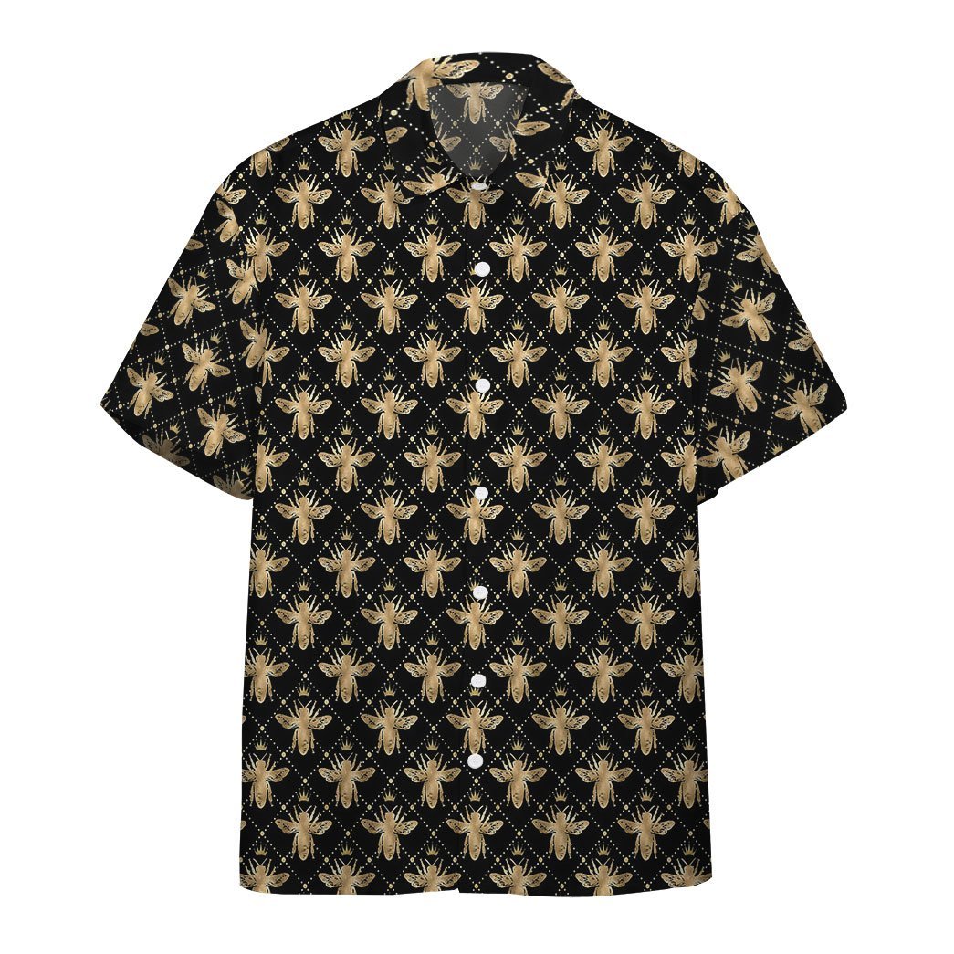  3D Golden Royal Bees In Black Custom Hawaii Shirt