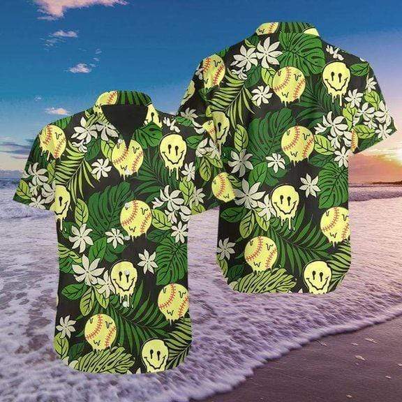 Softball Smiley Hot Summer Vibe Tropical Hawaiian Aloha Shirts #1009H