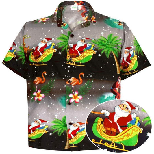 Merry Christmas Santa Claus And Flamingo Hawaiian Aloha Shirts