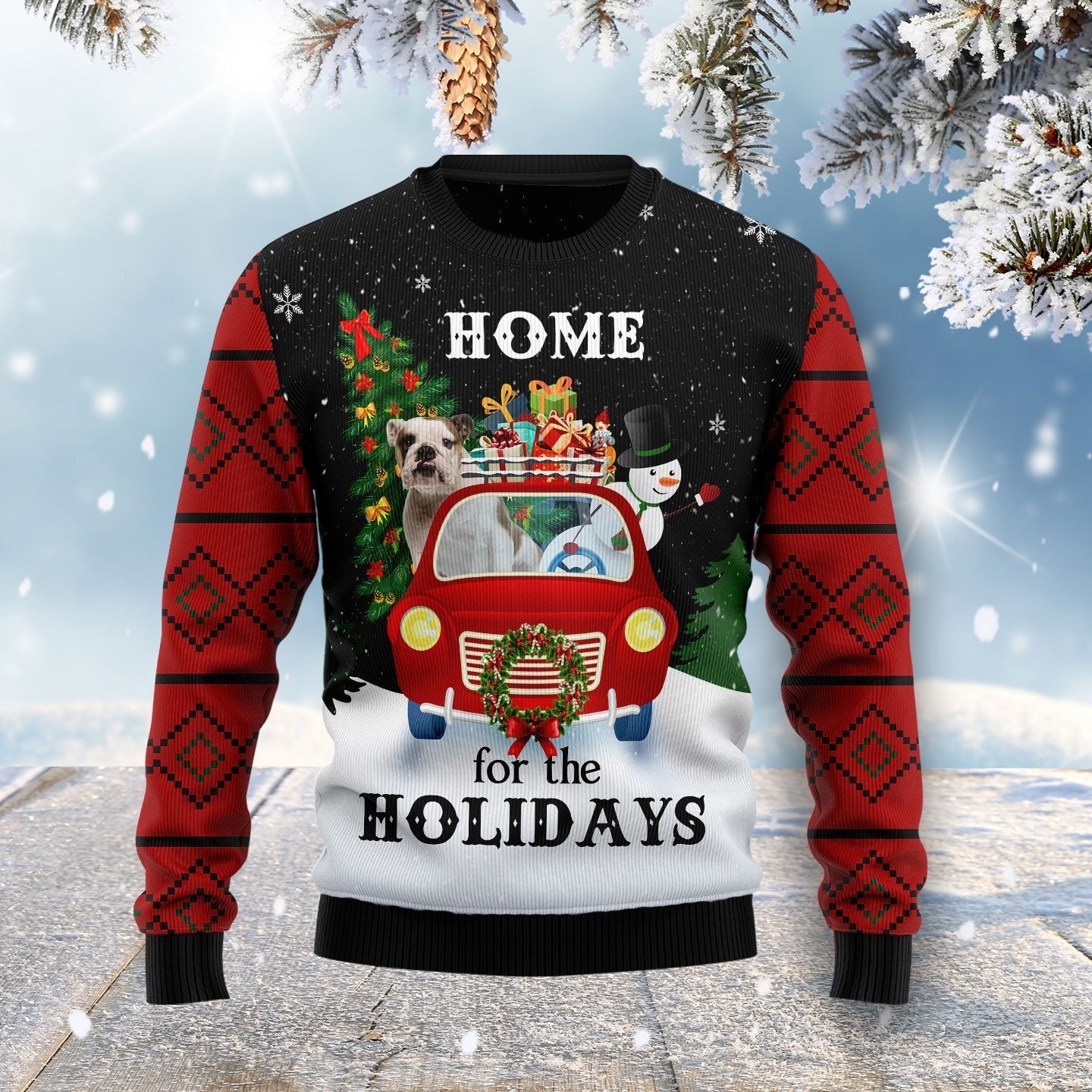 Merry Christmas Bulldog And Snowman Ugly Christmas Sweater 