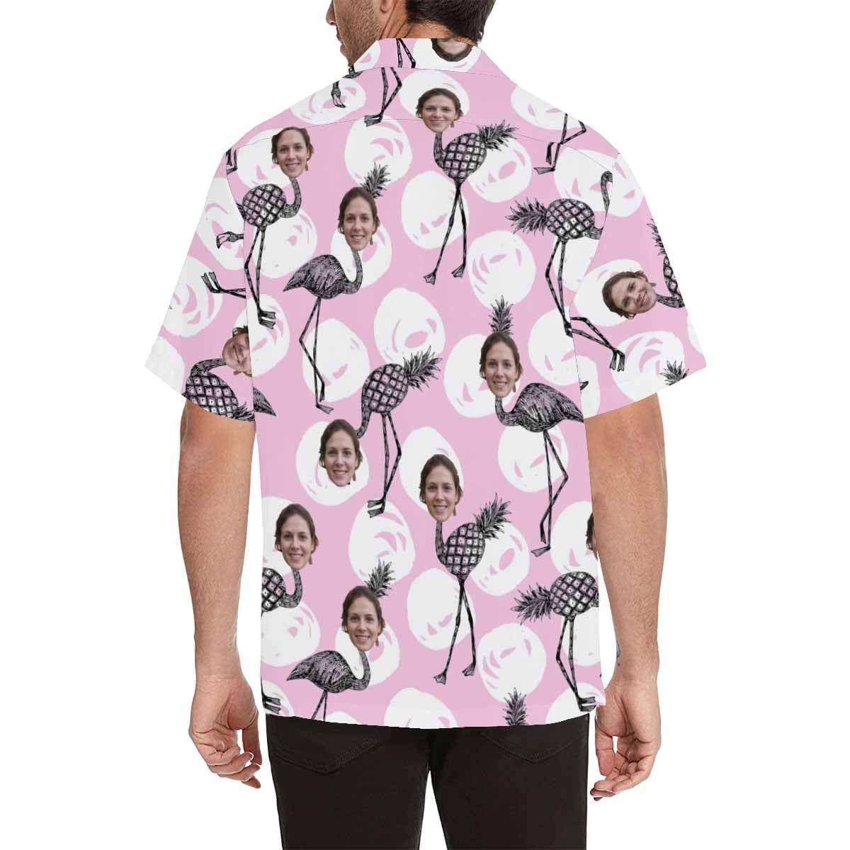 Custom Face Funny Flamingo Men's All Over Print Hawaiian Shirt