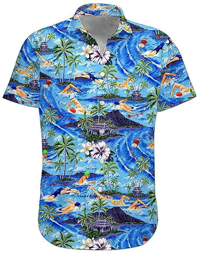 Vintage Swimming Tropical Summer Vibe Unisex Hawaiian Aloha Shirts 