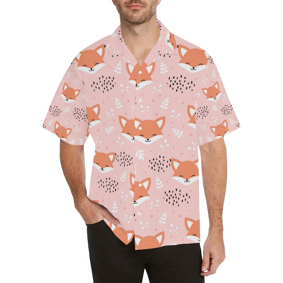 Cute Fox Pattern Pink Background Mens All Over Print Hawaiian Shirt