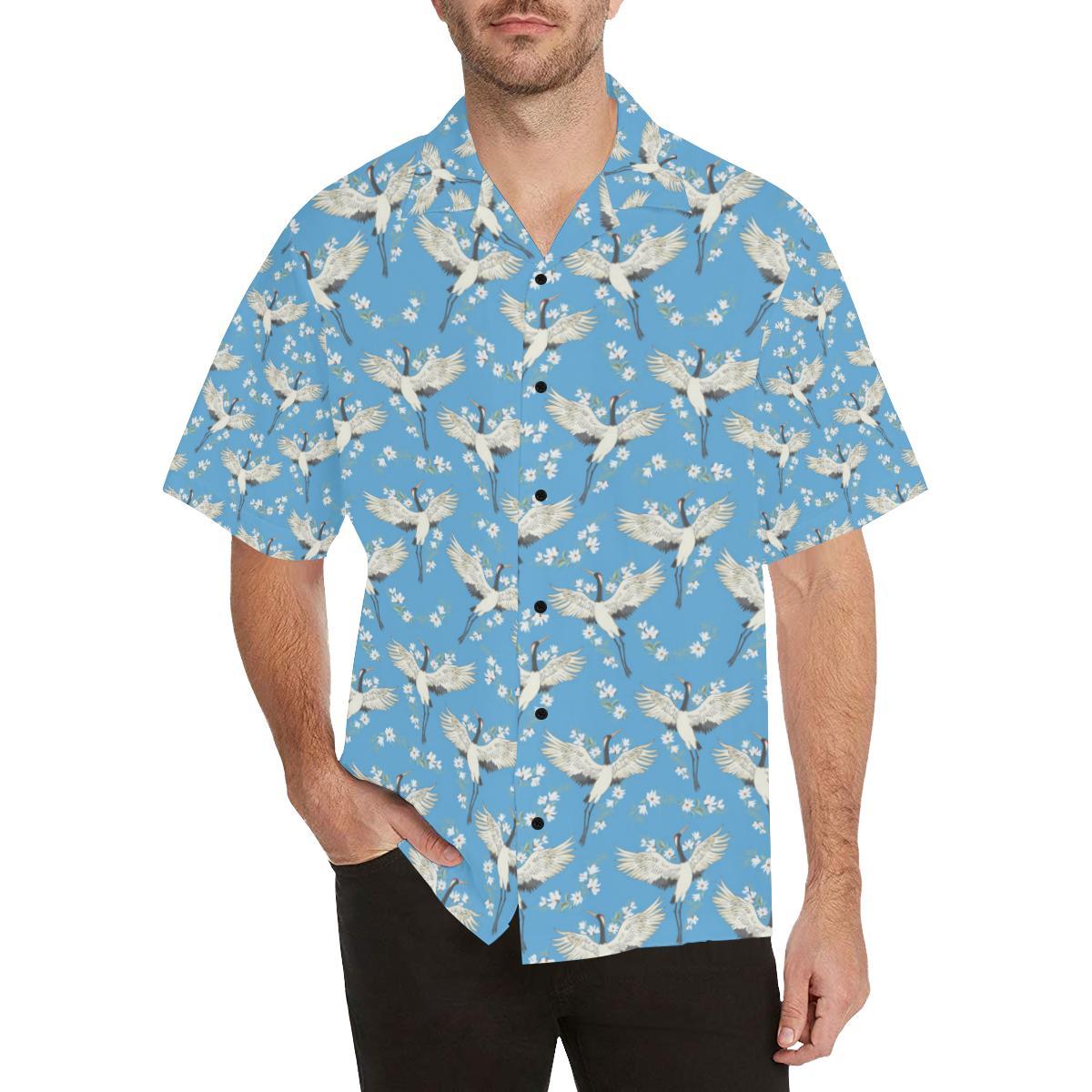 Crane Pattern Print Design Hawaiian Shirt