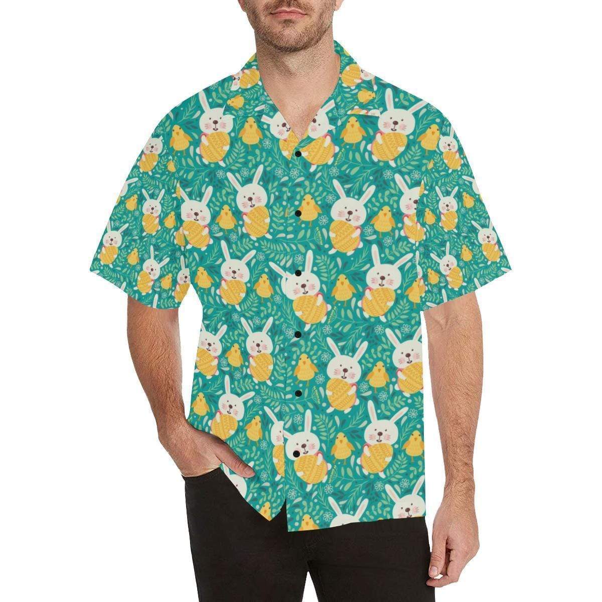 Happy Easter Vintage Pattern  Turquoise Hawaiian Aloha Shirts #H