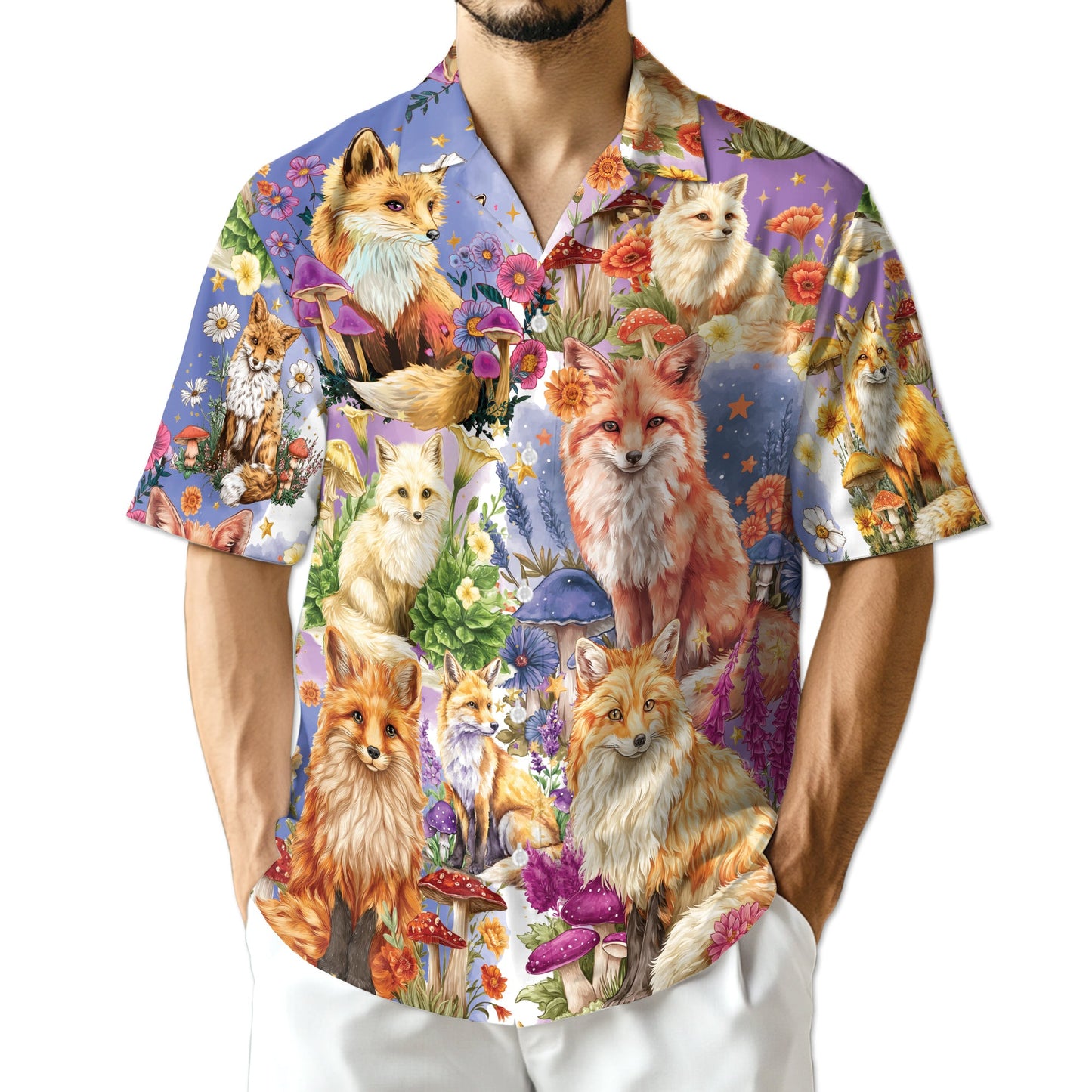 Fox Into Spring Hawaiian Shirt for Men, Button Down Aloha Shirt - Azhawaiian