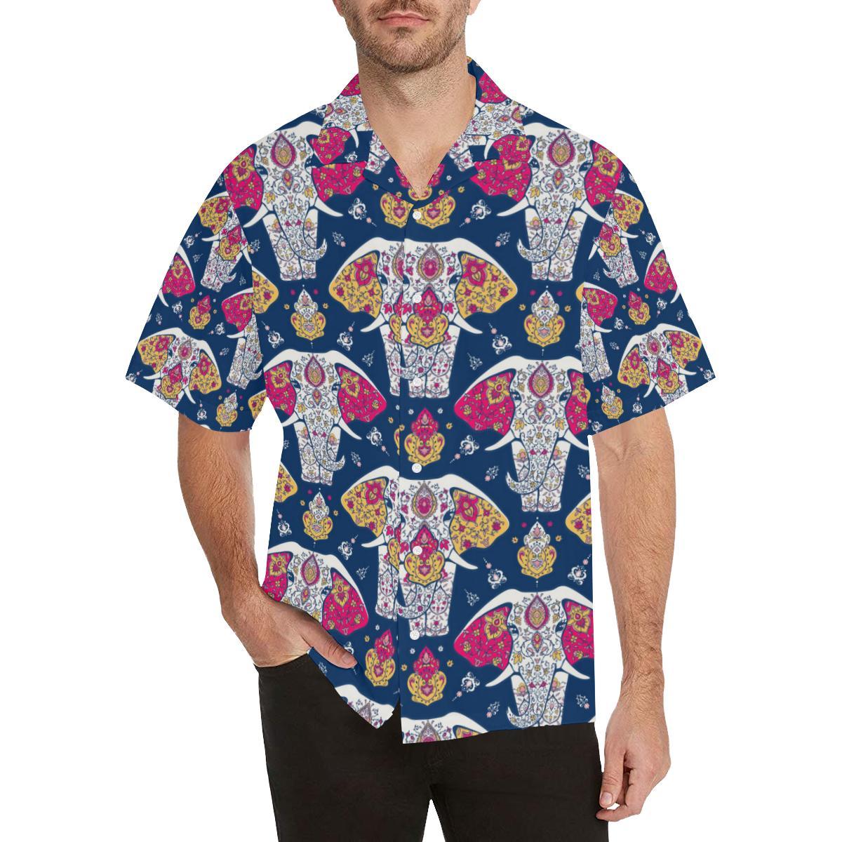 Elephant Pattern Mens All Over Print Hawaiian Shirt