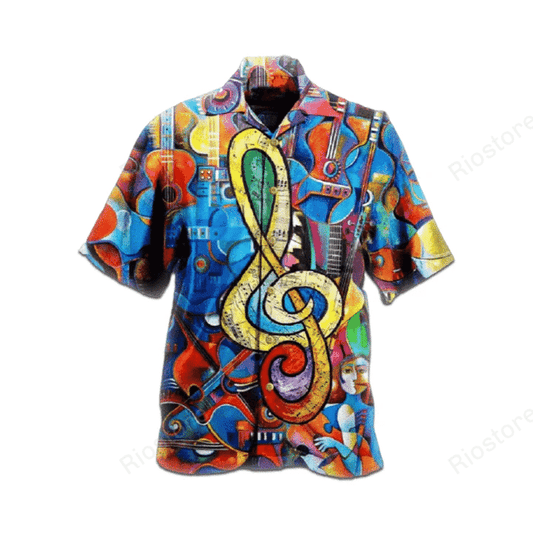 Guitar Hippie Music   Colorful Nice Design Unisex Hawaiian Shirt 