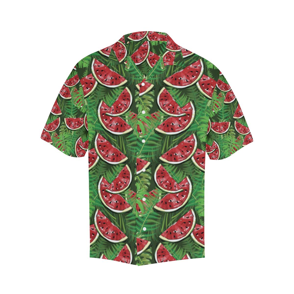 Watermelons Tropical Palm Leaves Pattern Backgroun Mens All Over Print Hawaiian Shirt