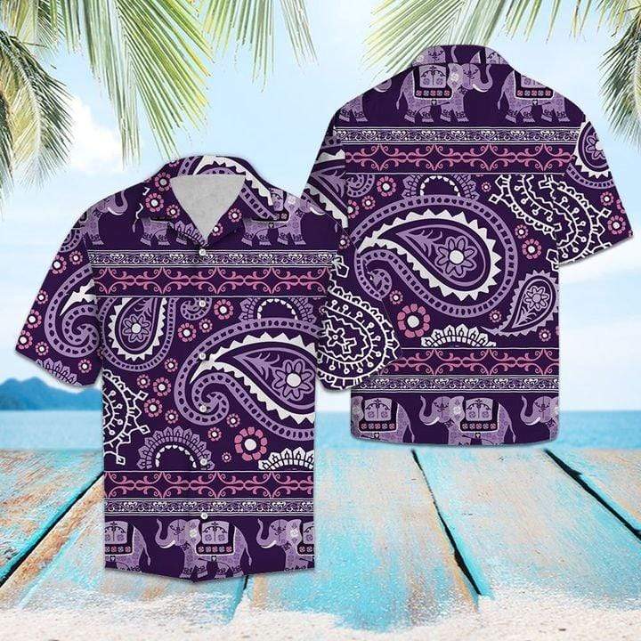 Purple Psychedelic Elephant Hawaiian Aloha Shirts 