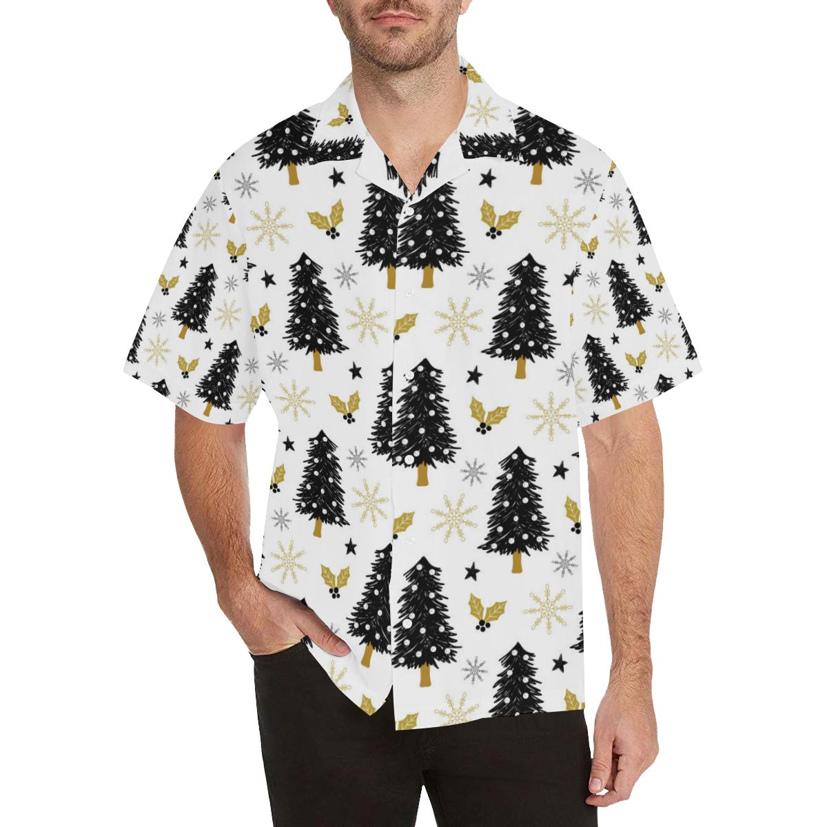 Christmas Tree Holly Snow Star Pattern Mens All Over Print Hawaiian Shirt