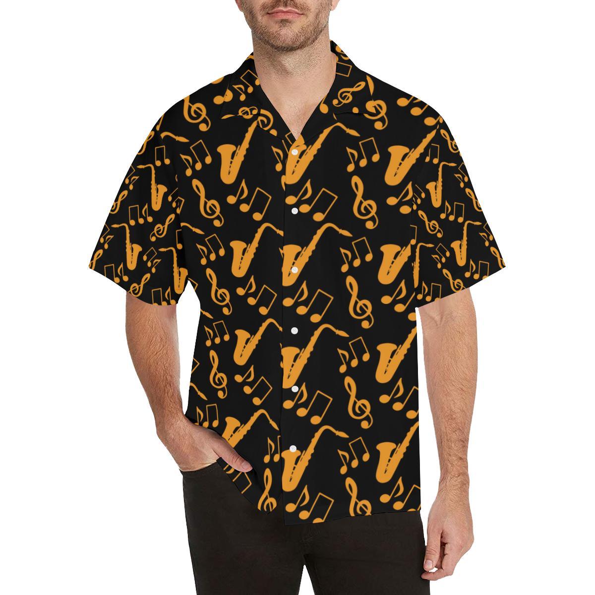 Saxophone Pattern Print Design Hawaiian Shirt
