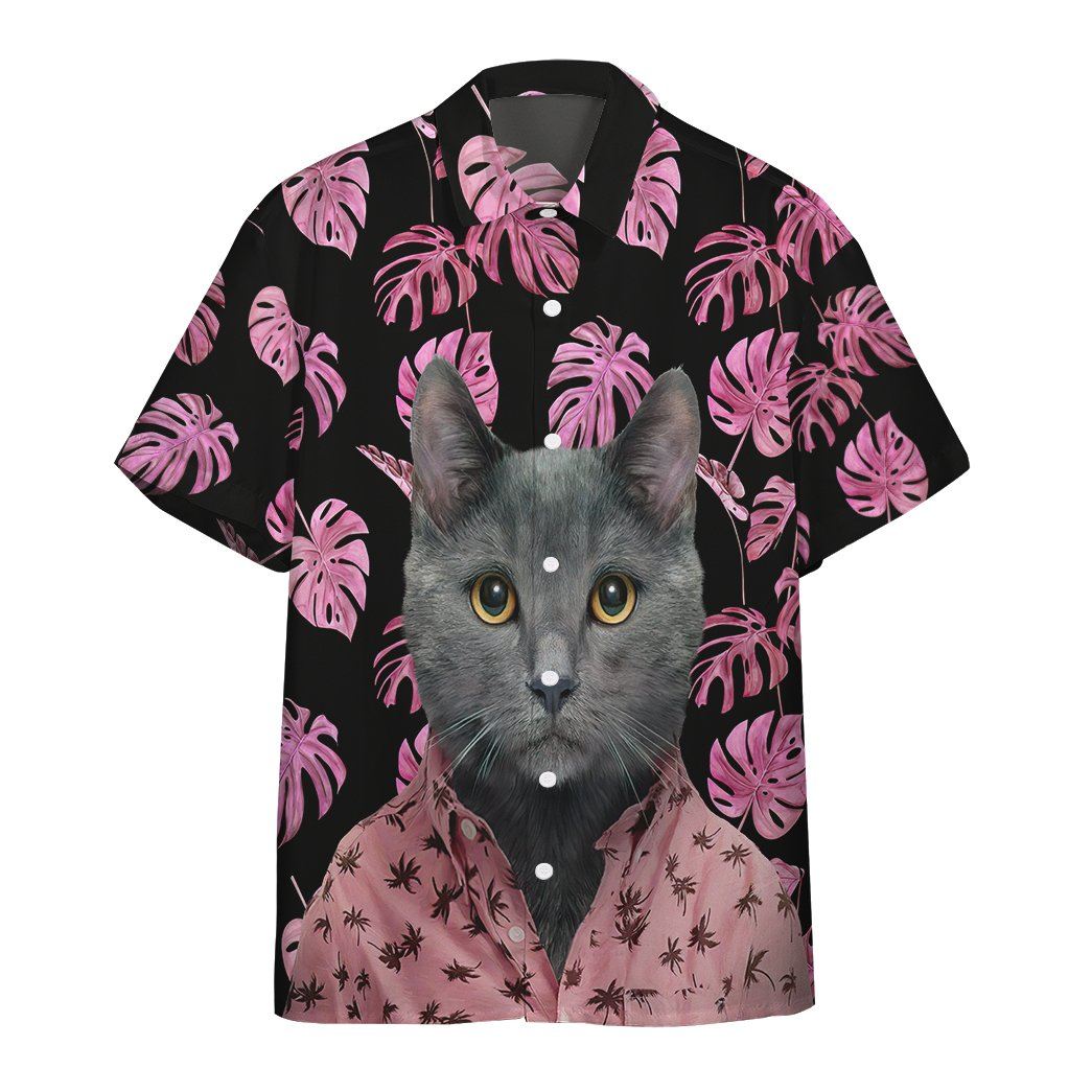  3D Hawaiian Chartreaux Cat Custom Short Sleeve Shirt