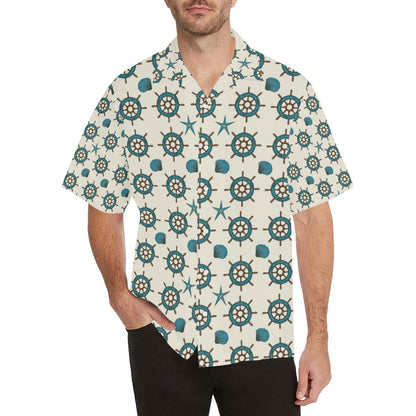 Nautical Steering Wheel Rudder Shell Pattern Mens All Over Print Hawaiian Shirt