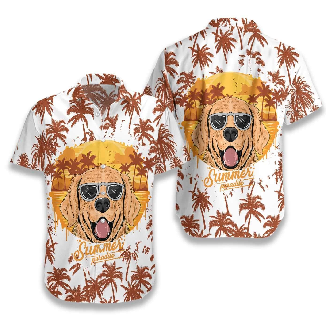 Summer Paradise Golden Retriever Hawaiian Aloha Shirts