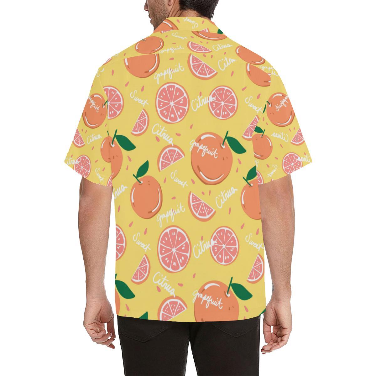 Grapefruit Yellow Background Mens All Over Print Hawaiian Shirt