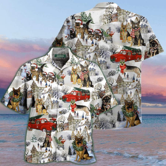 Christmas Shepherd Snow Hawaiian Aloha Shirts