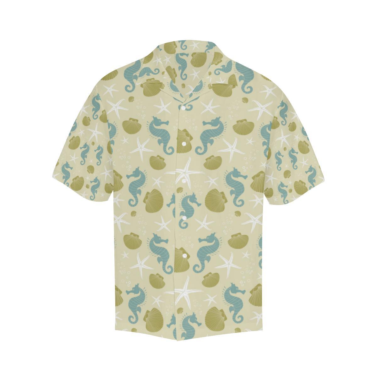 Seahorse Shell Starfish Pattern Background Mens All Over Print Hawaiian Shirt