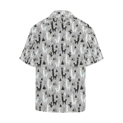 Black And White Llama Pattern Mens All Over Print Hawaiian Shirt