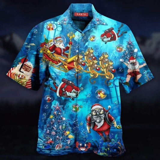 Hawaiian Aloha Shirts Santa Claus Explore The Sea Christmas