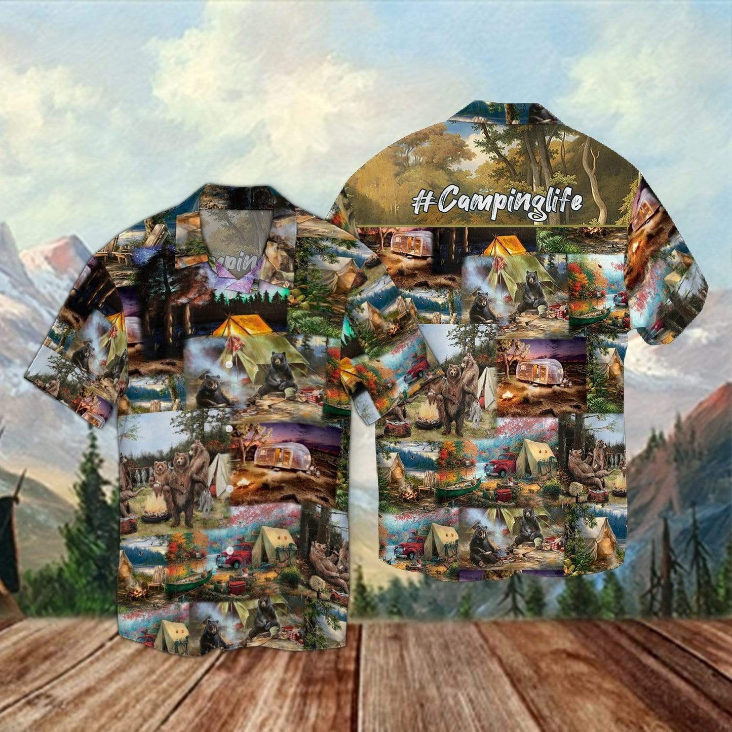 Camping Life With Bear Hawaiian Aloha Shirts 