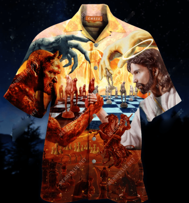 Chess Battle Jesus and Satan Hawaiian Aloha Shirts #V