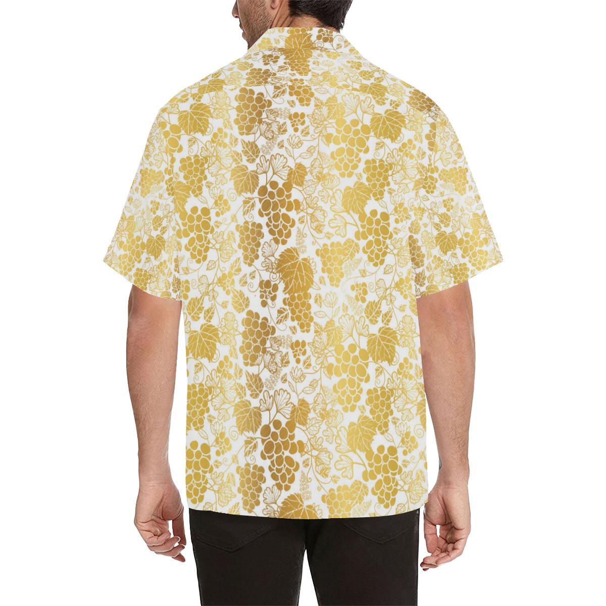 Gold Grape Pattern Mens All Over Print Hawaiian Shirt
