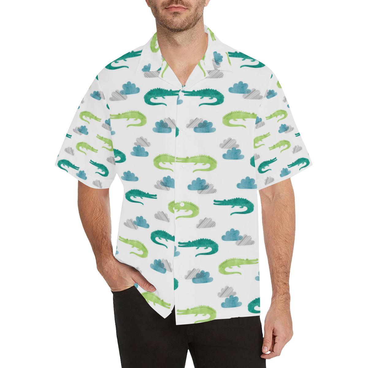 Watercolor Crocodile Pattern Mens All Over Print Hawaiian Shirt