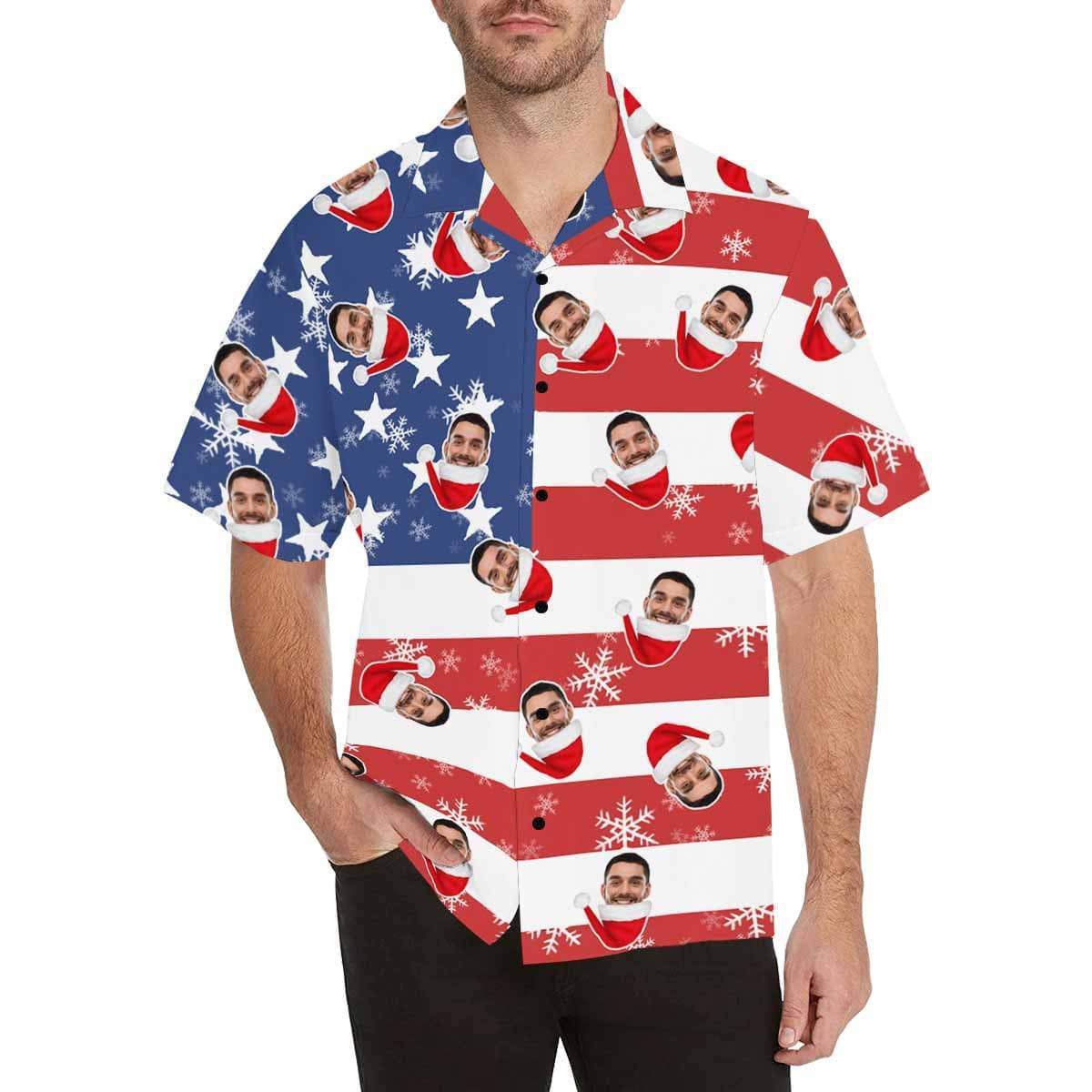 Custom Face Christmas Flag Men's Hawaiian Shirt