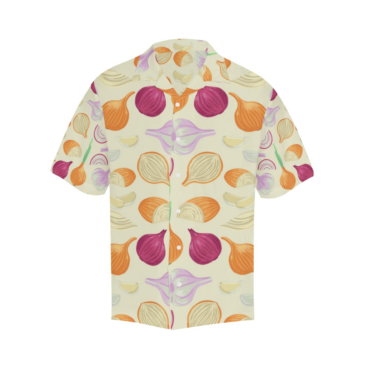 Onion Garlic White Red Pattern Mens All Over Print Hawaiian Shirt
