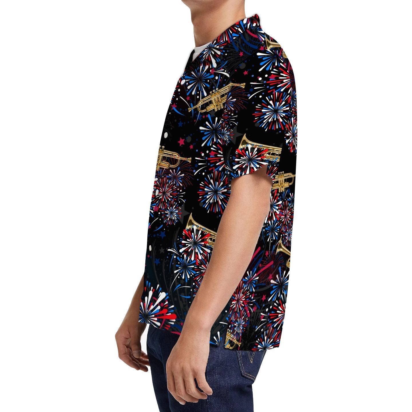 Trumpet American Independence Day 4th Of July Fireworks Men Hawaiian Shirt, Summer Shirt, Beach Shirts