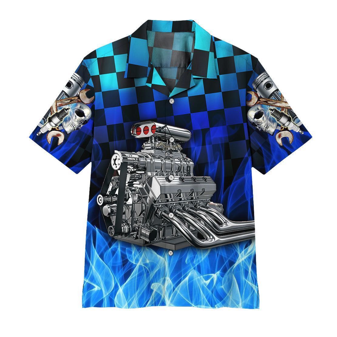  3D Blue Fire Hot Rod Hawaii Shirt