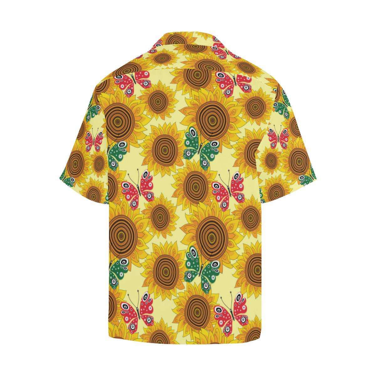 Sunflower Butterfly Pattern Mens All Over Print Hawaiian Shirt