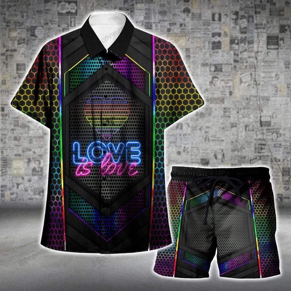 Lgbt+ Pride Love Is Love Neon Aloha Hawaiian Shirts Swim Trunks Beach Shorts #Vi