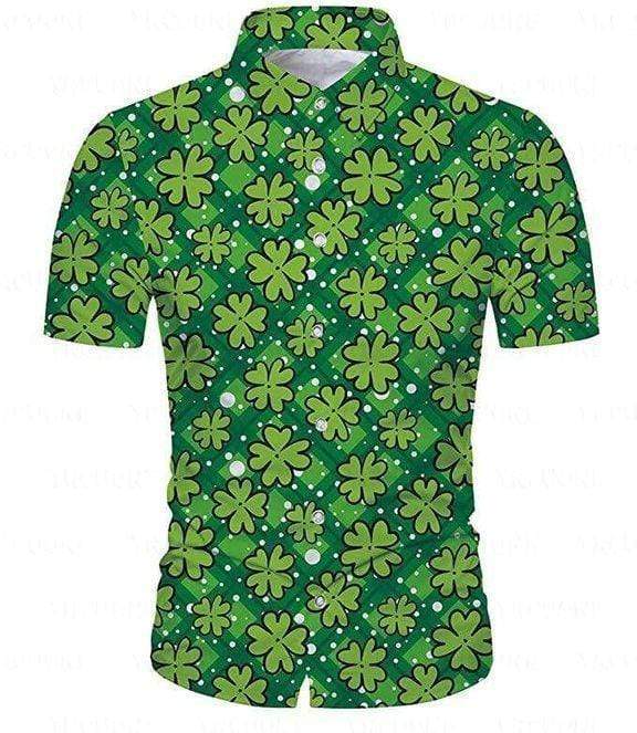 Irish Pride Happy St. Patrick's Day Shamrock Pattern Hawaiian Aloha Shirts #DH